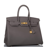Hermès Birkin 35 Étain Togo Finitions Dorées