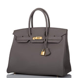 Hermès Birkin 35 Étain Togo Finitions Dorées