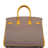 Hermès Birkin 35 Etoupe et Jaune Ambre Togo Accastillage Or Brossé