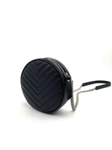SAINT LAURENT Vinyle YSL Round Quilted Grain de Poudre Crossbody Blue
