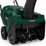 KOIBONI SnowMaster 20 single-stage auger snow blower showing the powerful auger and chute for efficient snow removal.