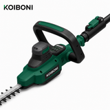 KOIBONI TrimMaster 20V PowerCut cordless hedge trimmer with dual blades for precise garden hedge trimming.