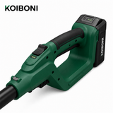 KOIBONI TrimMaster 20V PowerCut cordless hedge trimmer with dual blades, ergonomic handle, and compact design for easy trimming.