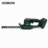 KOIBONI TrimPro 25V cordless hedge trimmer with dual blades and ergonomic handle, ideal for trimming shrubs and hedges.