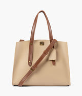Off-white color with brown multi compartment satchel bag