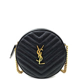 SAINT LAURENT Vinyle YSL Round Quilted Grain de Poudre Crossbody Bag