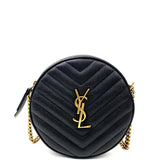 SAINT LAURENT Vinyle YSL Round Quilted Grain de Poudre Crossbody Bag