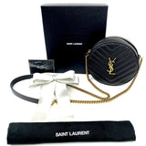 SAINT LAURENT Vinyle YSL Round Quilted Grain de Poudre Crossbody Bag