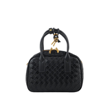 Black Woven Satchel Shoulder Bag – Faux Leather