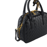 Black Woven Satchel Shoulder Bag – Faux Leather