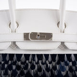 Vintage Hermes Birkin 30 White Epsom with Custom Feather Panel & Palladium Hardware - 2010, N Square