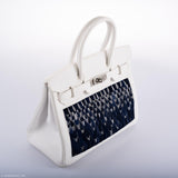Vintage Hermes Birkin 30 White Epsom with Custom Feather Panel & Palladium Hardware - 2010, N Square