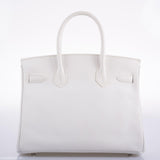 Vintage Hermes Birkin 30 White Epsom with Custom Feather Panel & Palladium Hardware - 2010, N Square