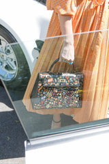 Vintage Hermes Kelly 28 Sellier Black Box Painted "Qashqai" Design with Gold Hardware