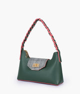 Army green color purse with braided strap