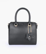 Black handbag with flower charm for women