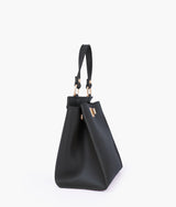 Black front lock top-handle mini bag for women