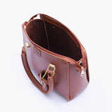 Brown handbag with flower charm  for women