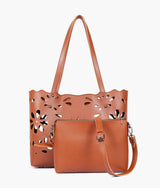 Sac fourre-tout floral marron deux pièces pour femme