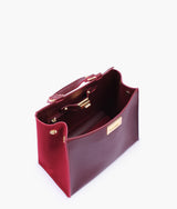 Mini sac femme à poignée supérieure en daim bordeaux à fermoir avant