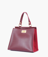 Mini sac femme à poignée supérieure en daim bordeaux à fermoir avant