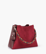 Sac à main en daim bordeaux avec anse tressée pour femme