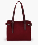 Burgundy suede satchel tote bag for women