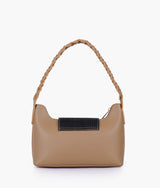 Coffee Color Braided Strap Faux Leather Purse