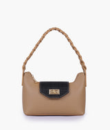 Coffee Color Braided Strap Faux Leather Purse