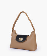 Coffee Color Braided Strap Faux Leather Purse