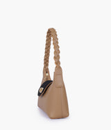 Coffee Color Braided Strap Faux Leather Purse