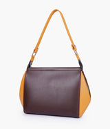 Sac à main trio twist de couleur marron foncé et moutarde