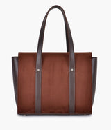 Dark brown suede carry-all satchel bag for women