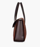 Dark brown suede carry-all satchel bag for women