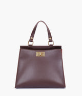 Mini sac à main en daim marron foncé avec poignée et fermoir avant pour femme