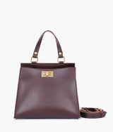 Mini sac à main en daim marron foncé avec poignée et fermoir avant pour femme