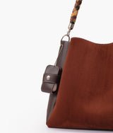 Sac à main en daim marron foncé avec anse tressée pour femme