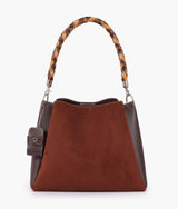 Sac à main en daim marron foncé avec anse tressée pour femme