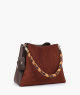Sac à main en daim marron foncé avec anse tressée pour femme
