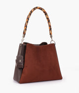 Sac à main en daim marron foncé avec anse tressée pour femme