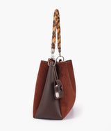 Sac à main en daim marron foncé avec anse tressée pour femme