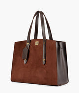 Dark brown color suede multi compartment satchel bag