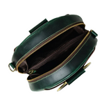 Vintage Green Leather Circular Crossbody Bag