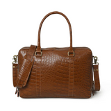 Sac cabas en cuir marron embossé façon croco