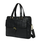 Classic Black Leather Laptop Tote Bag
