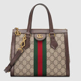 Sac cabas Ophidia petit modèle en cuir GG marron