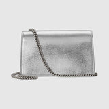 Mini sac Dionysus en cuir lamé argent