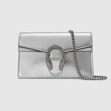 Mini sac Dionysus en cuir lamé argent