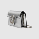 Mini sac Dionysus en cuir lamé argent